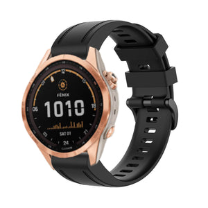 Silicone Strap, black, on a watch, 3/4 front view