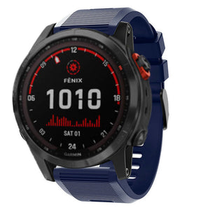 Silicone Strap, dark blue, on a watch, 3/4 front view