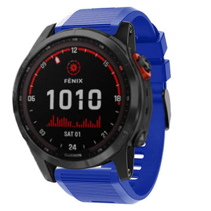 Silicone Strap, blue, on a watch, 3/4 front view