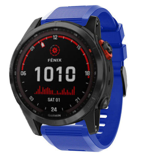Silicone Strap, blue, on a watch, 3/4 front view