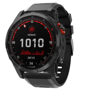 Silicone Strap, black, on a watch, 3/4 front view