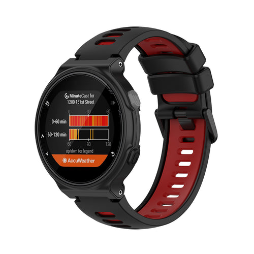 Silicone Sport Strap, black/red, on a watch, 3/4 front view