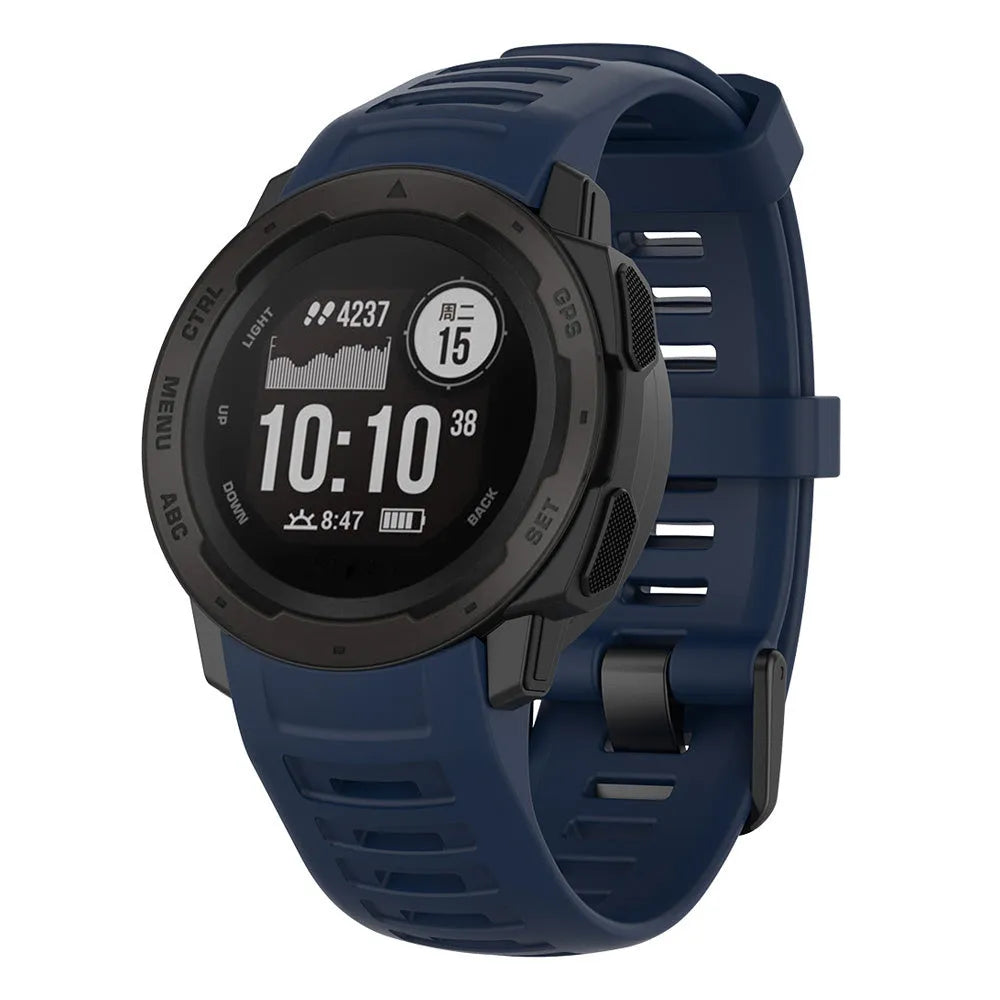 Silicone Strap, dark blue, on a watch, 3/4 front view