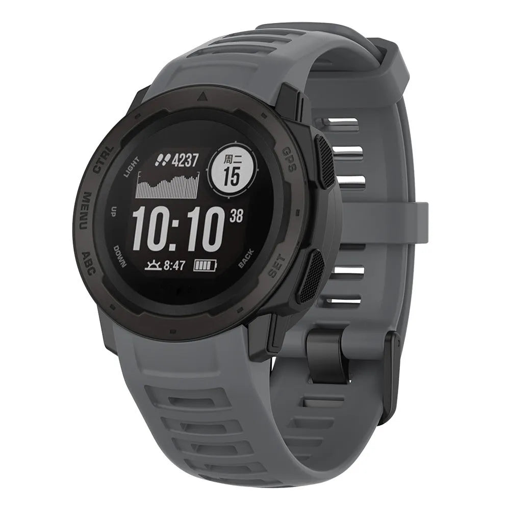 Silicone Strap, grey, on a watch, 3/4 front view