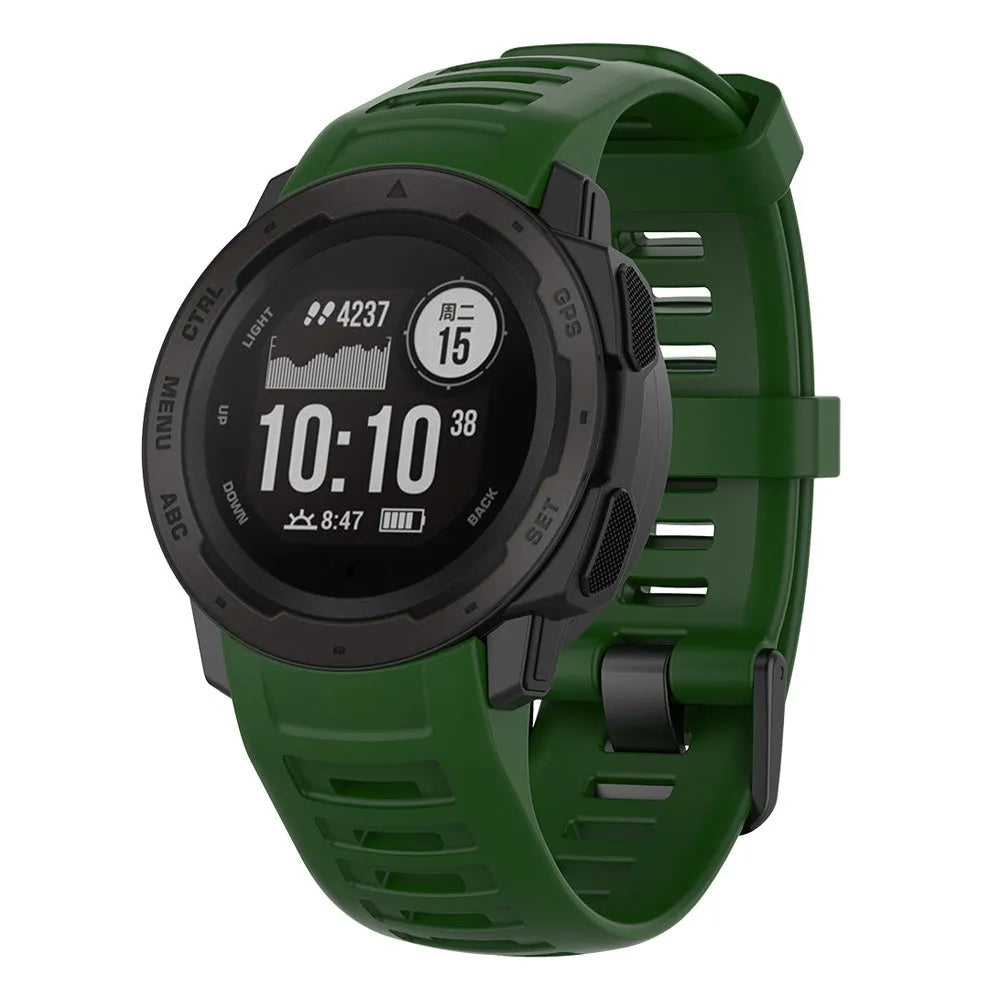 Silicone Strap, green, on a watch, 3/4 front view