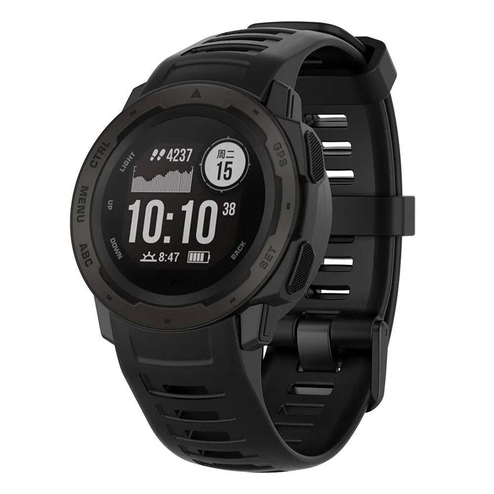 Silicone Strap, black, on a watch, 3/4 front view