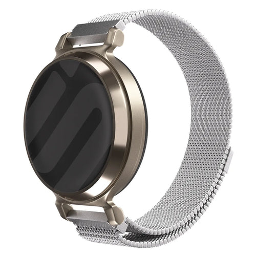 Milanese Strap, silver, on a watch, 3/4 front view