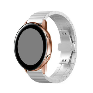 Metal Strap, silver, on a watch, 3/4 front view