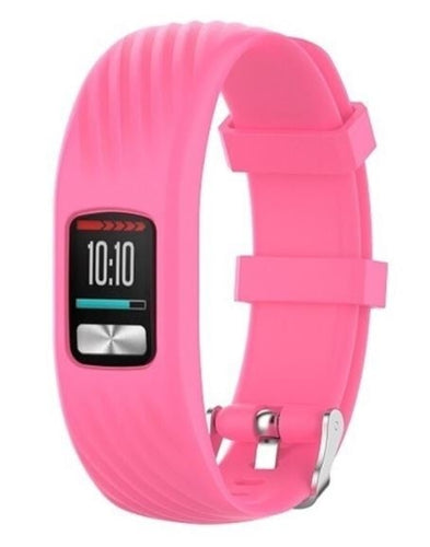 Silicone Strap, pink, on a watch, 3/4 front view