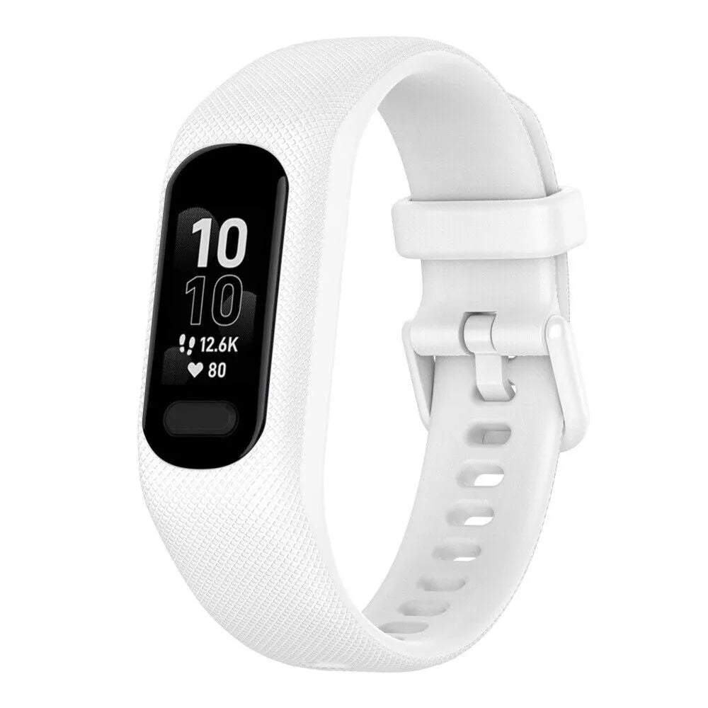 Silicone Strap, white, on a watch, 3/4 front view