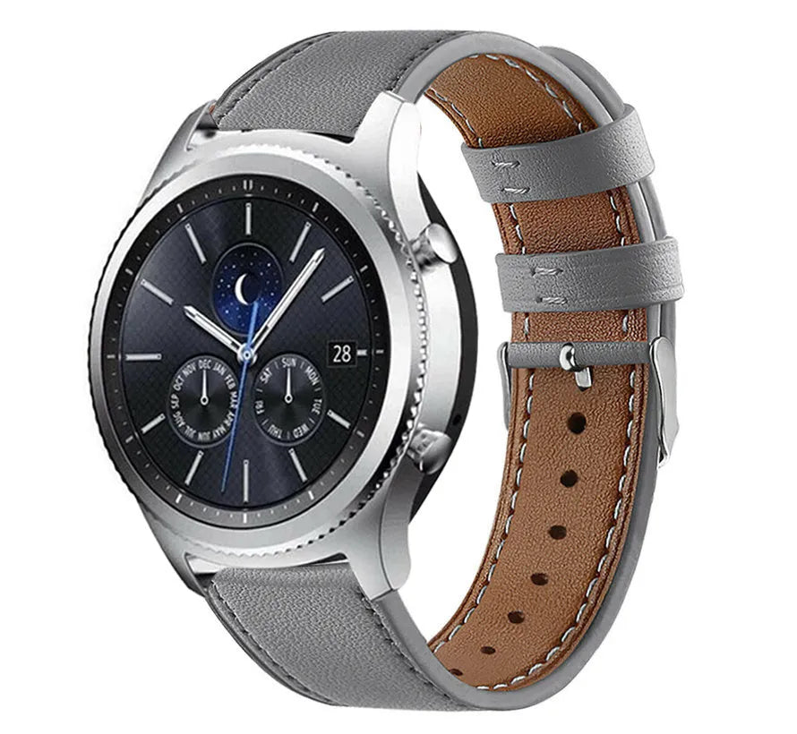Modern Leather Strap, grey, on a watch, 3/4 front view