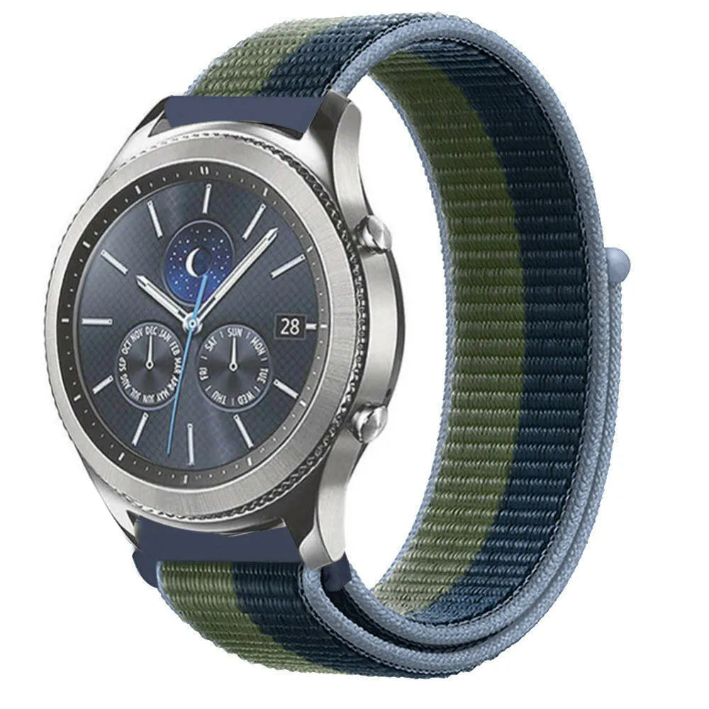 Nylon Strap, moss green, on a watch, 3/4 front view