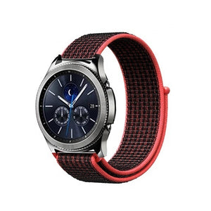 Nylon Strap, black/coral, on a watch, 3/4 front view