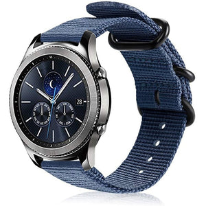Nylon Buckle Strap, blue, on a watch, 3/4 front view