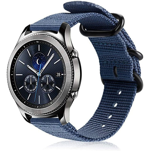 Nylon Buckle Strap, blue, on a watch, 3/4 front view