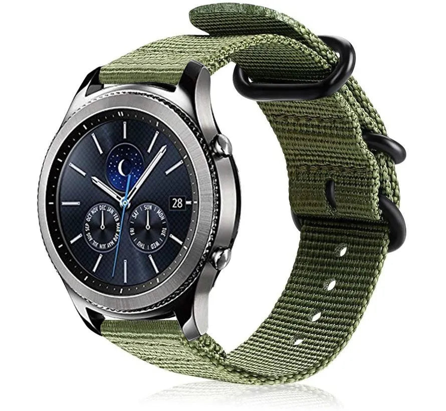 Nylon Buckle Strap, green, on a watch, 3/4 front view