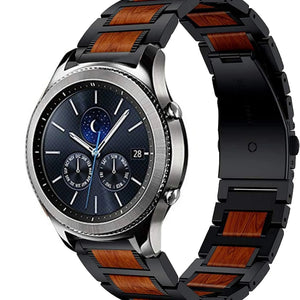 Wood Steel Strap, black, on a watch, 3/4 front view