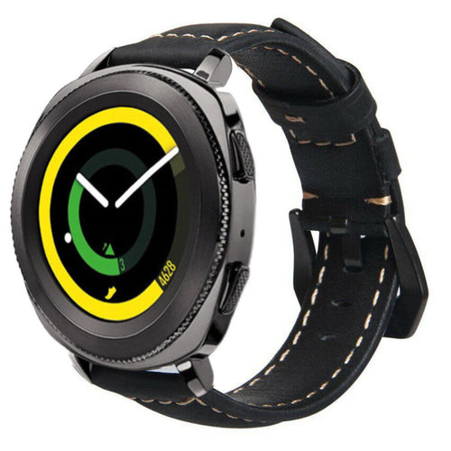 Leather Strap, black, on a watch, 3/4 front view