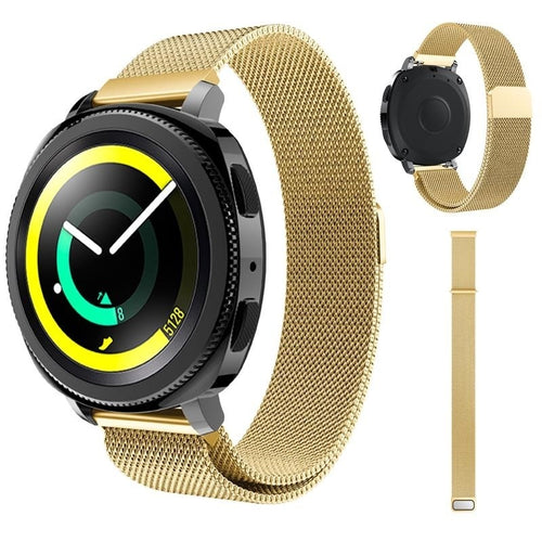 Milanese Strap, gold, on a watch, 3/4 front view