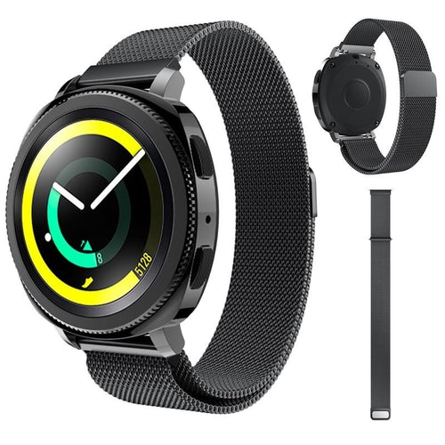 Milanese Strap, black, on a watch, 3/4 front view