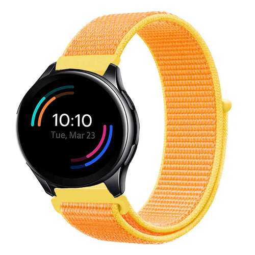 Nylon Strap, light yellow, on a watch, 3/4 front view