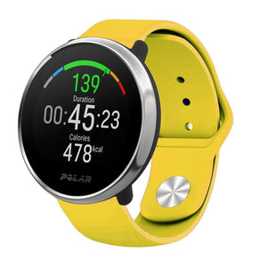 Silicone Sport Strap, yellow, on a watch, 3/4 front view