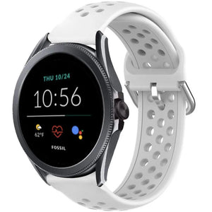 Breathable Silicone Strap, white, on a watch, 3/4 front view