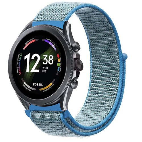Nylon Strap, blue, on a watch, 3/4 front view