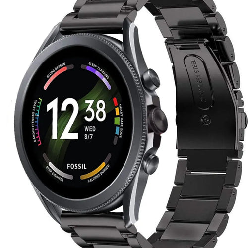 Titanium Strap, black, on a watch, 3/4 front view