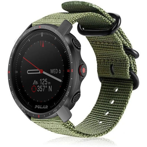 Nylon Buckle Strap, green, on a watch, 3/4 front view