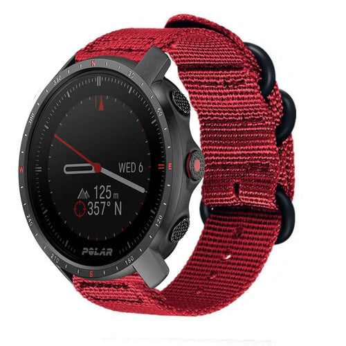 Nylon Buckle Strap, red, on a watch, 3/4 front view