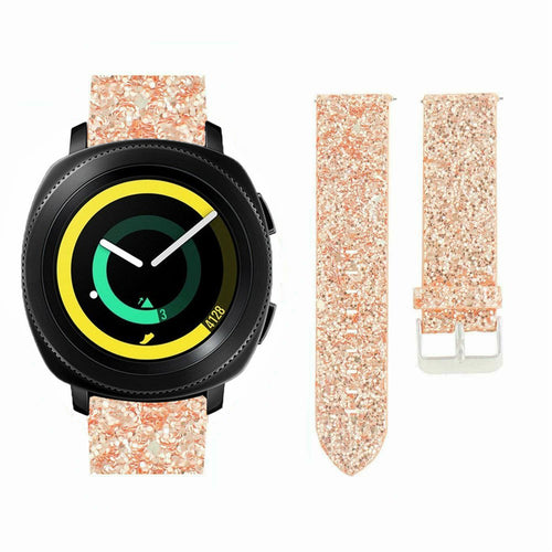 Leather Strap with Glitters, rose gold, on a watch, 3/4 front view