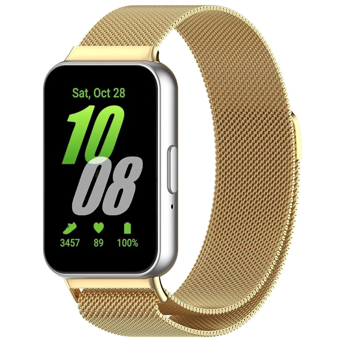 Milanese Strap, gold, on a watch, 3/4 front view