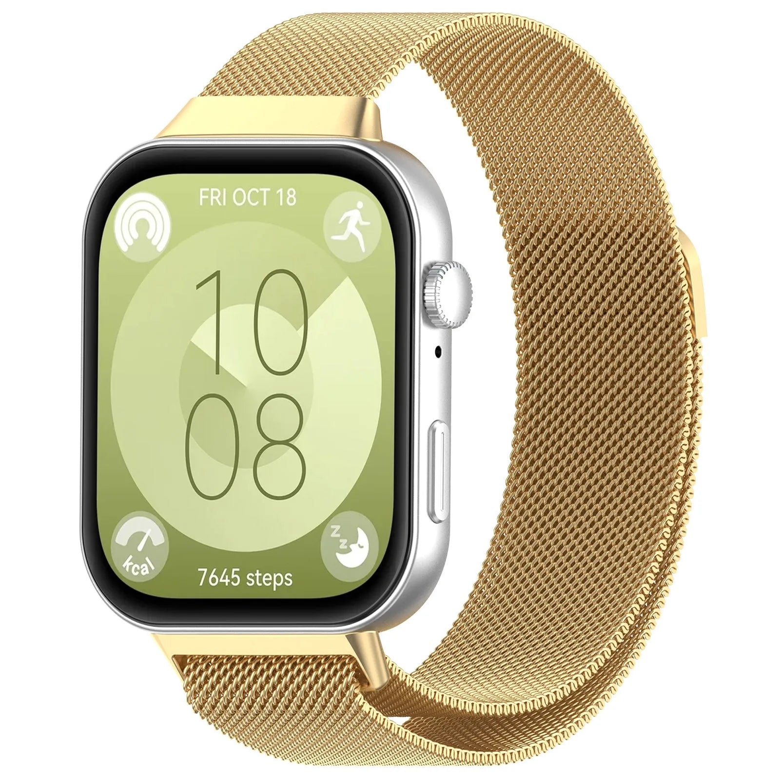 Milanese Strap, gold, on a watch, 3/4 front view