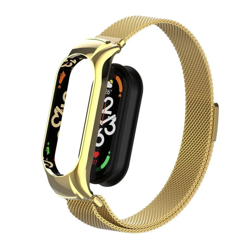 Milanese Strap, gold, on a watch, 3/4 front view