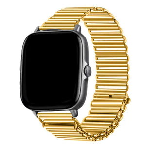 Steel Loop Strap, gold, on a watch, 3/4 front view