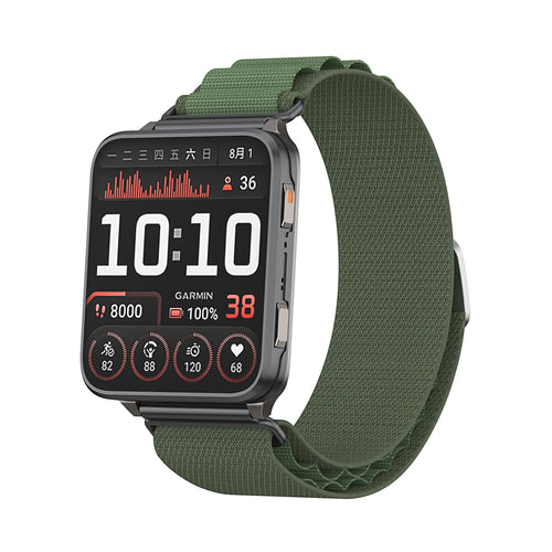 Alpine Nylon Strap, green, on a watch, 3/4 front view