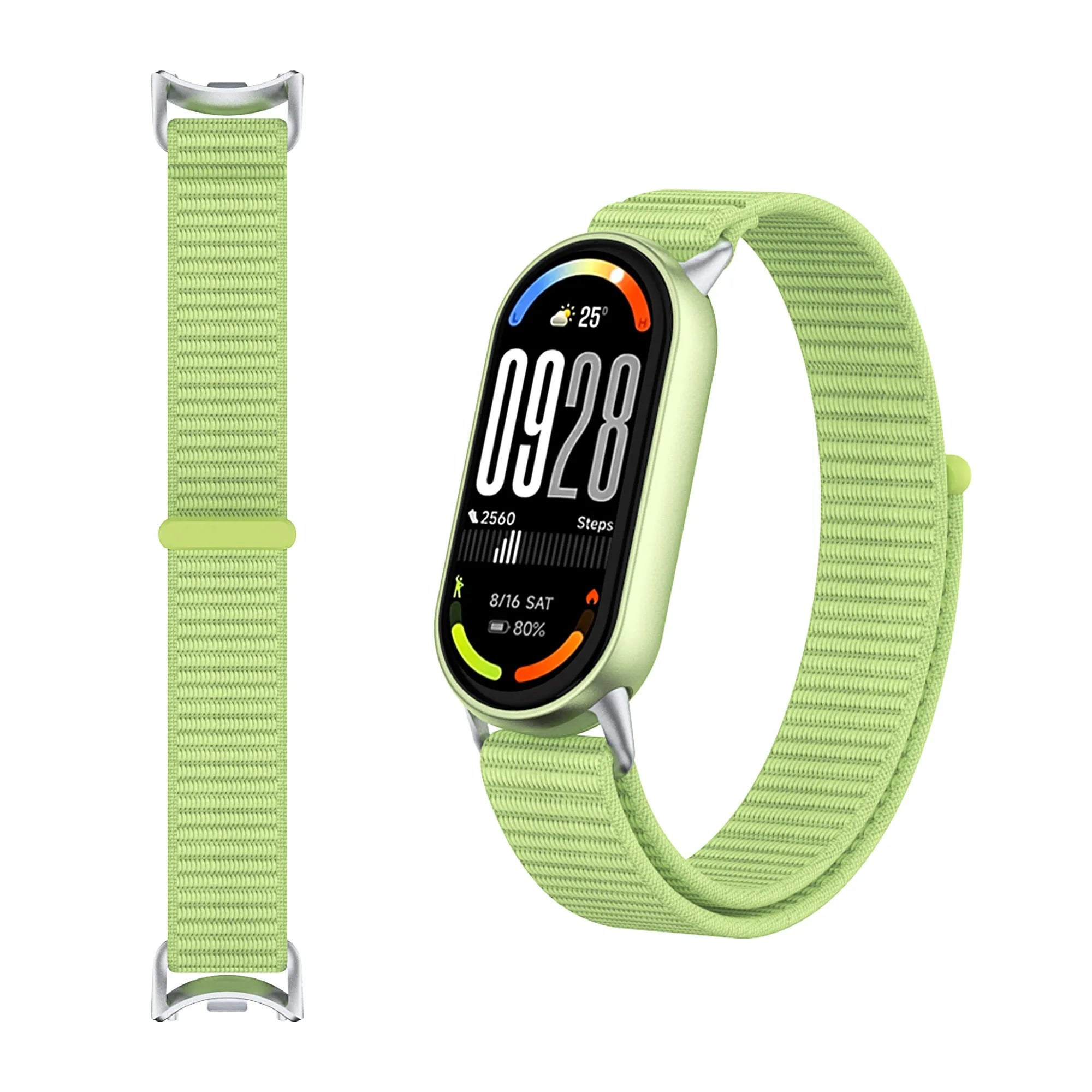 Modern Nylon Strap, field green, on a watch, 3/4 front view