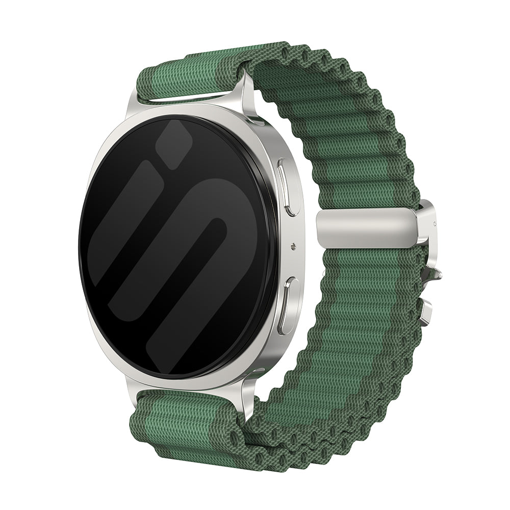 Bracelet nylon Outdoor avec boucle en P Samsung Galaxy Watch 9 - 44mm (vert avec argent)