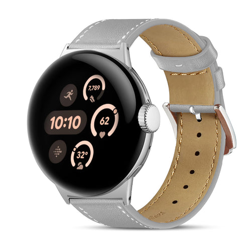 Modern Leather Strap, grey, on a watch, 3/4 front view