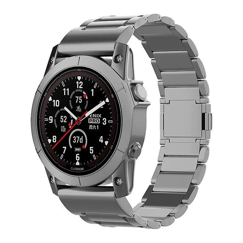 Magnetic Titanium Strap, graphite, on a watch, 3/4 front view