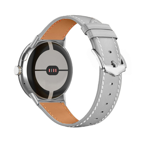 Modern Leather Strap, grey, on a watch, 3/4 front view