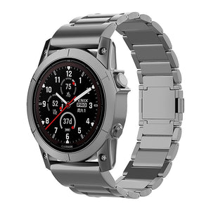 Magnetic Titanium Strap, graphite, on a watch, 3/4 front view