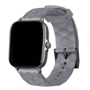 Silicone Strap Hexagons, grey, on a watch, 3/4 front view