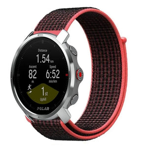 Nylon Strap, black/coral, on a watch, 3/4 front view