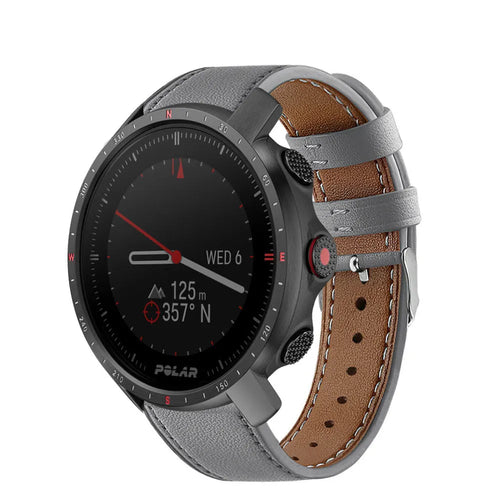 Modern Leather Strap, grey, on a watch, 3/4 front view