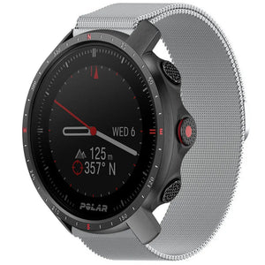 Milanese Strap, silver, on a watch, 3/4 front view