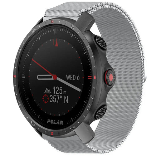 Milanese Strap, silver, on a watch, 3/4 front view
