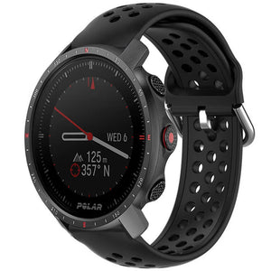 Breathable Silicone Strap, black, on a watch, 3/4 front view