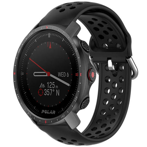 Breathable Silicone Strap, black, on a watch, 3/4 front view